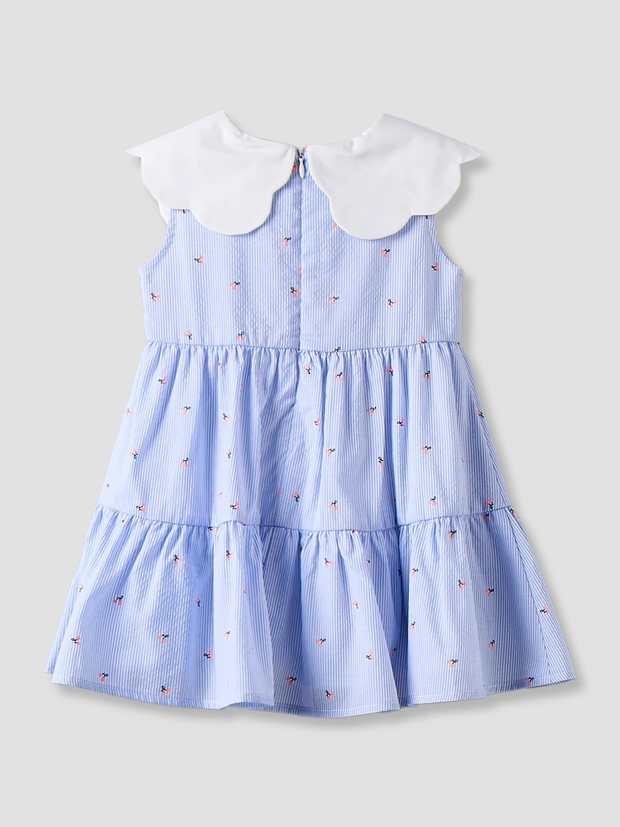 Collared Sleeveless Knee Length A-Line Dress with Striped Design