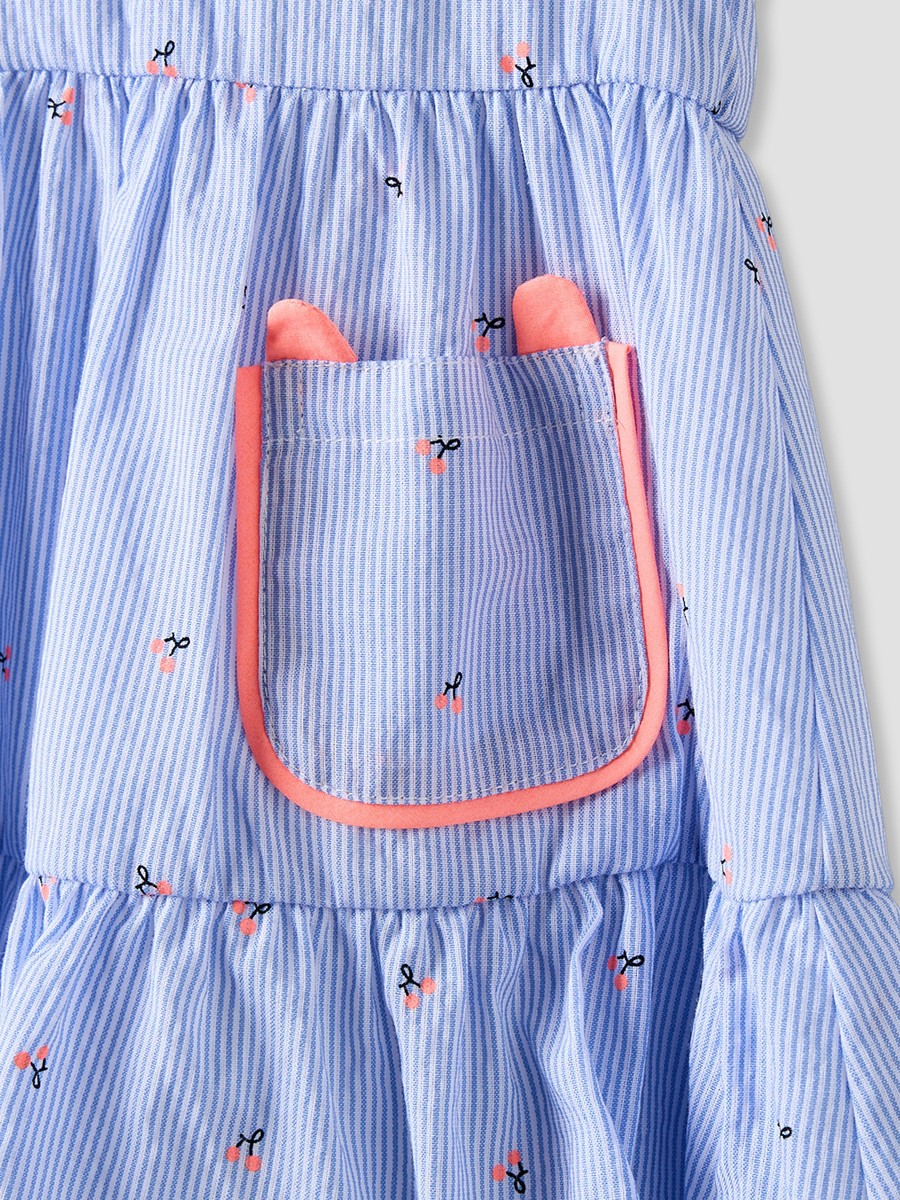 Collared Sleeveless Knee Length A-Line Dress with Striped Design