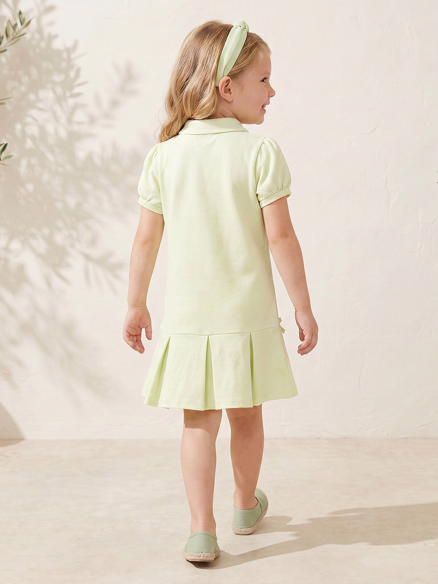 Collared Short Sleeves Knee Length Polo Dress with Bow Detail