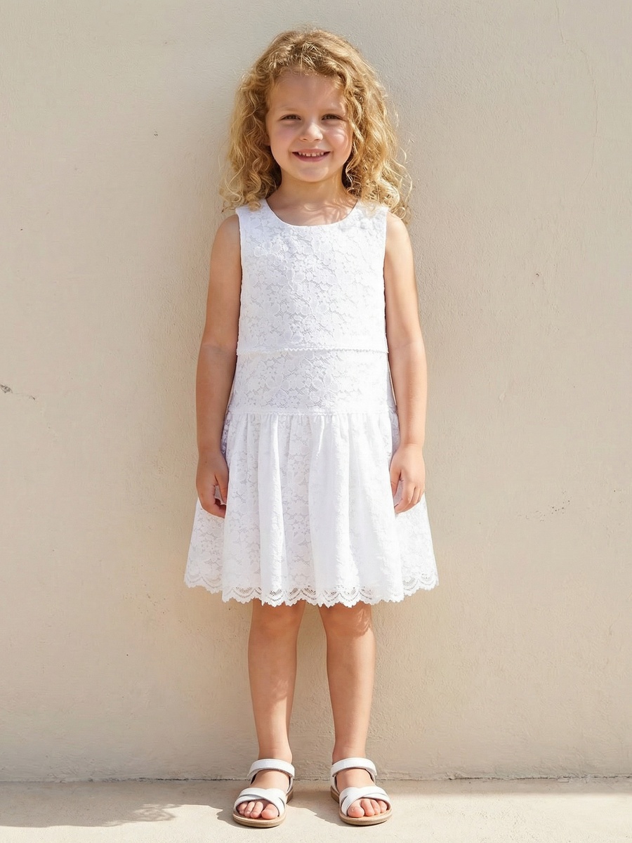 Round Neck Sleeveless Knee Length A-Line Dress with Lace Design
