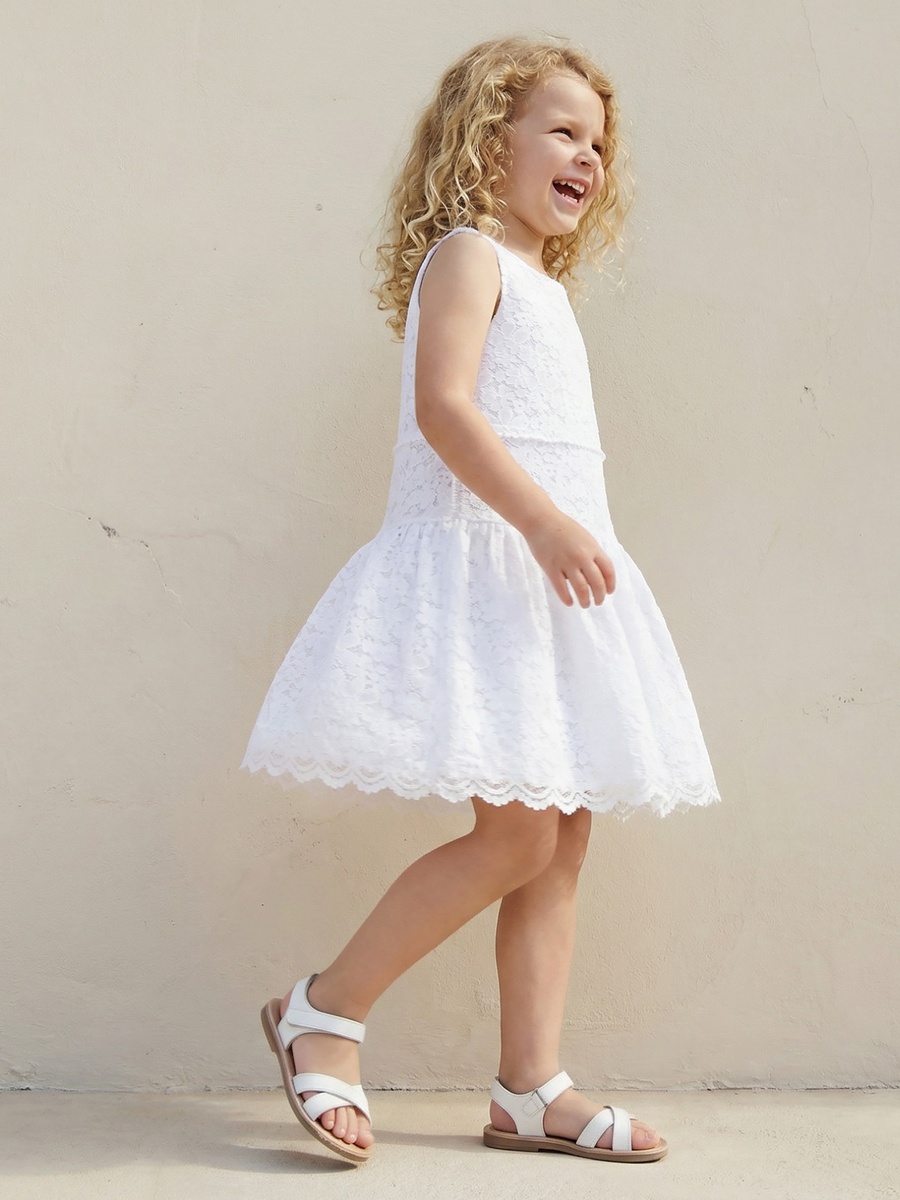 Round Neck Sleeveless Knee Length A-Line Dress with Lace Design