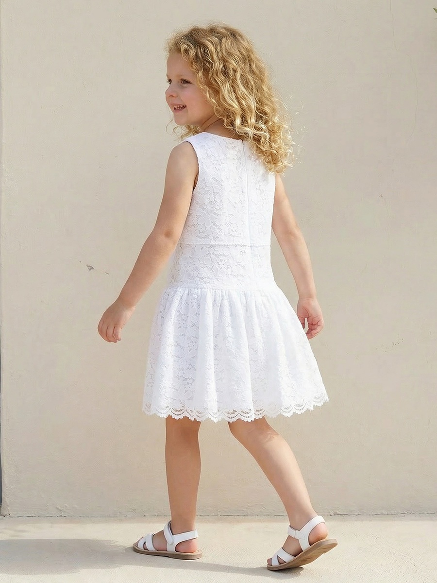 Round Neck Sleeveless Knee Length A-Line Dress with Lace Design