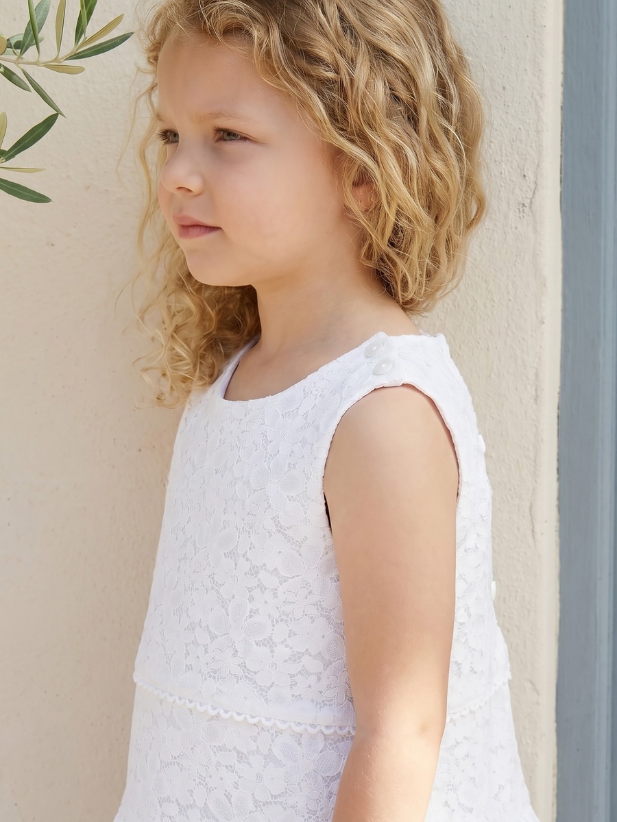 Round Neck Sleeveless Knee Length A-Line Dress with Lace Design