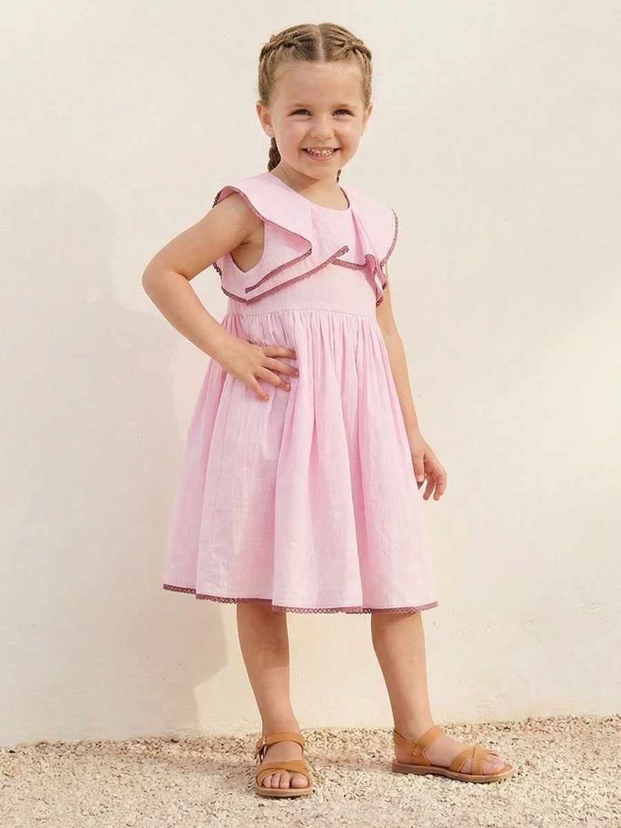 Round Neck Sleeveless Knee Length A-Line Dress with Lace Detail