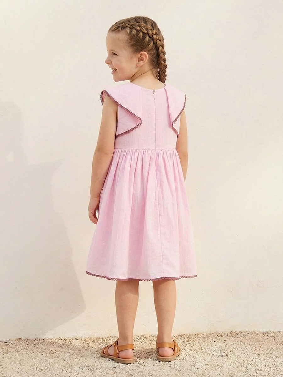 Round Neck Sleeveless Knee Length A-Line Dress with Lace Detail