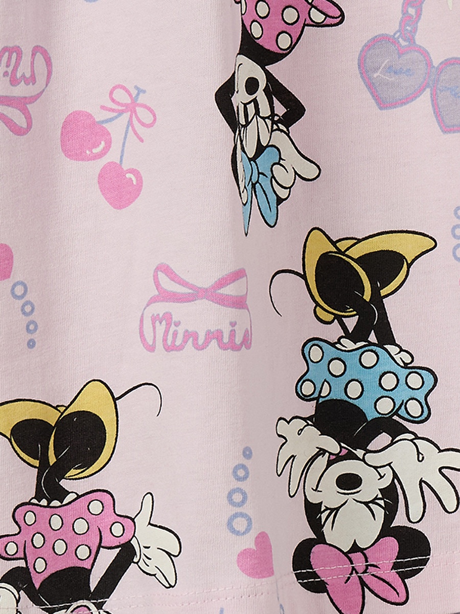 Round Neck Short Sleeves Knee Length Dress with Minnie Mouse Print