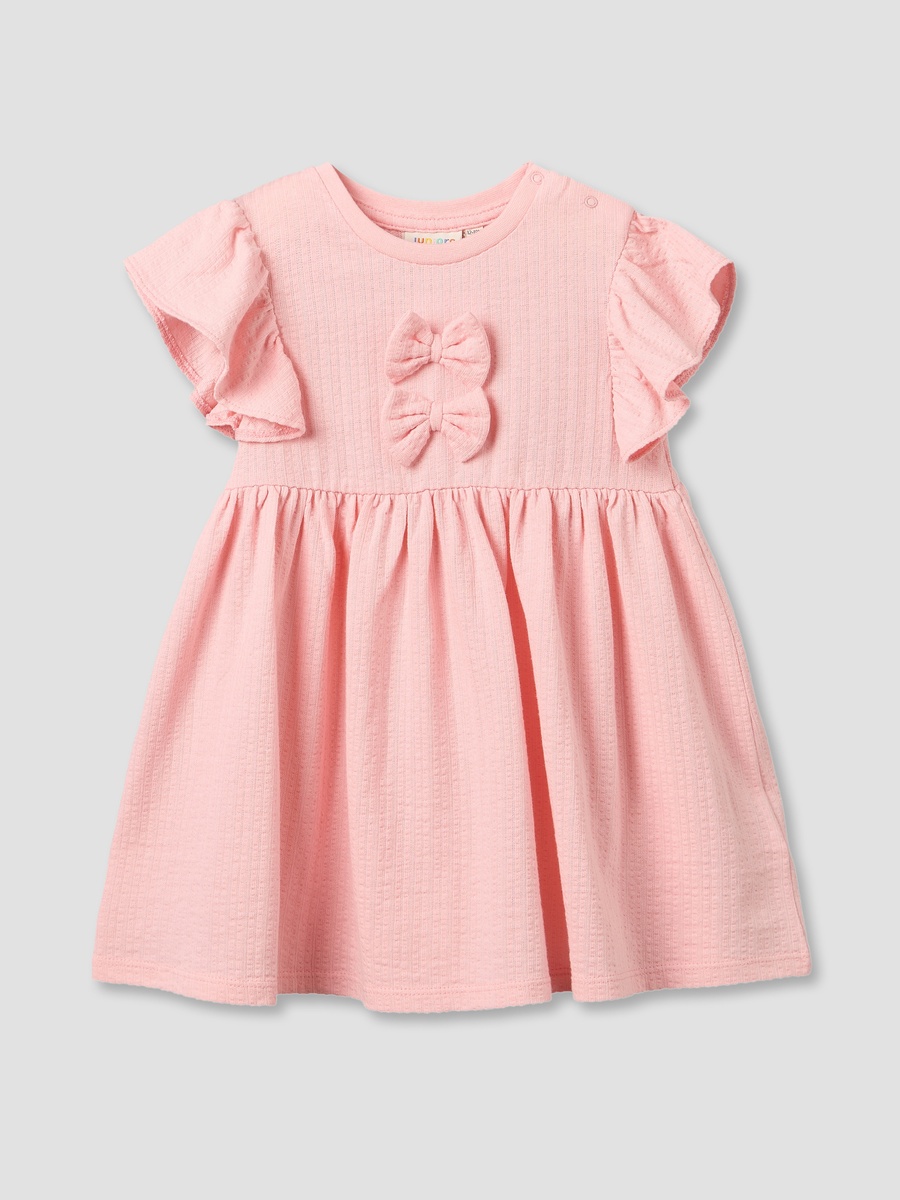 Round Neck Short Sleeves Knee Length Dress with Bow Detail