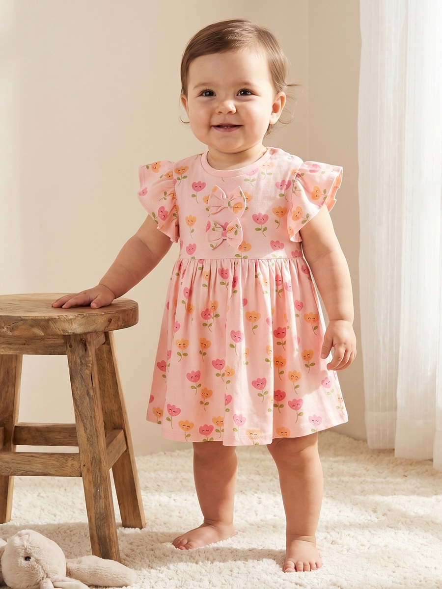Round Neck Sleeveless Knee Length A-Line Dress with Floral Print