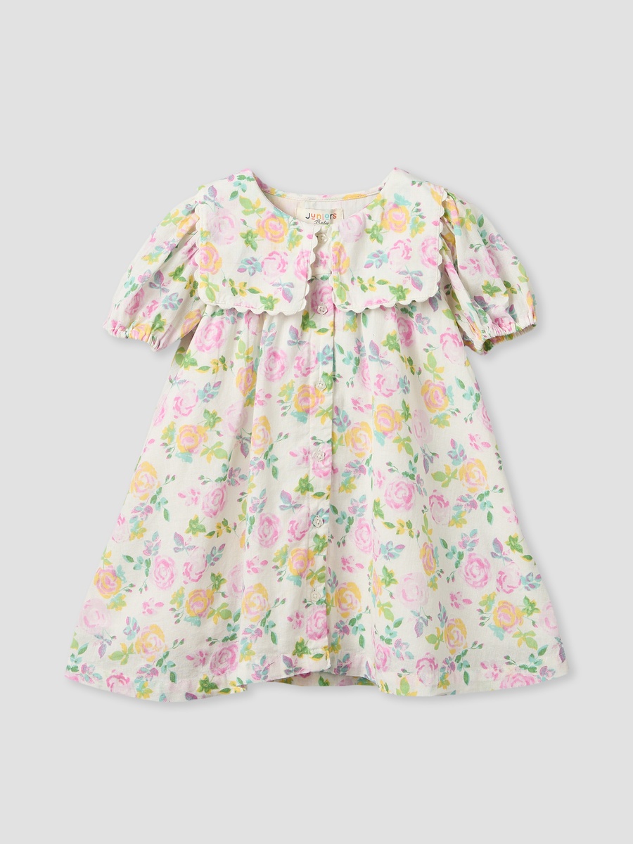 Sailor Collar Short Sleeves Knee Length Dress with Floral Print