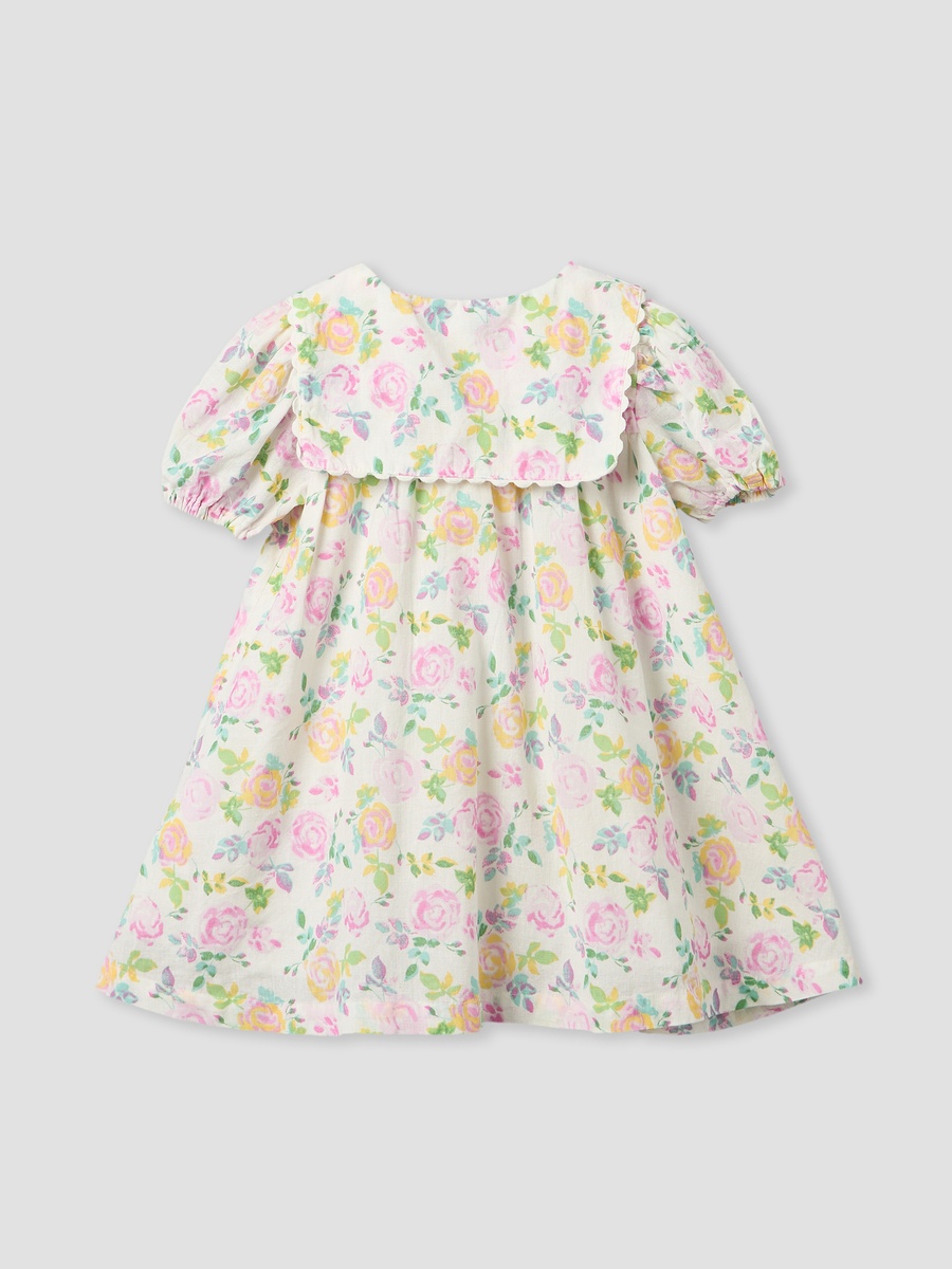 Sailor Collar Short Sleeves Knee Length Dress with Floral Print