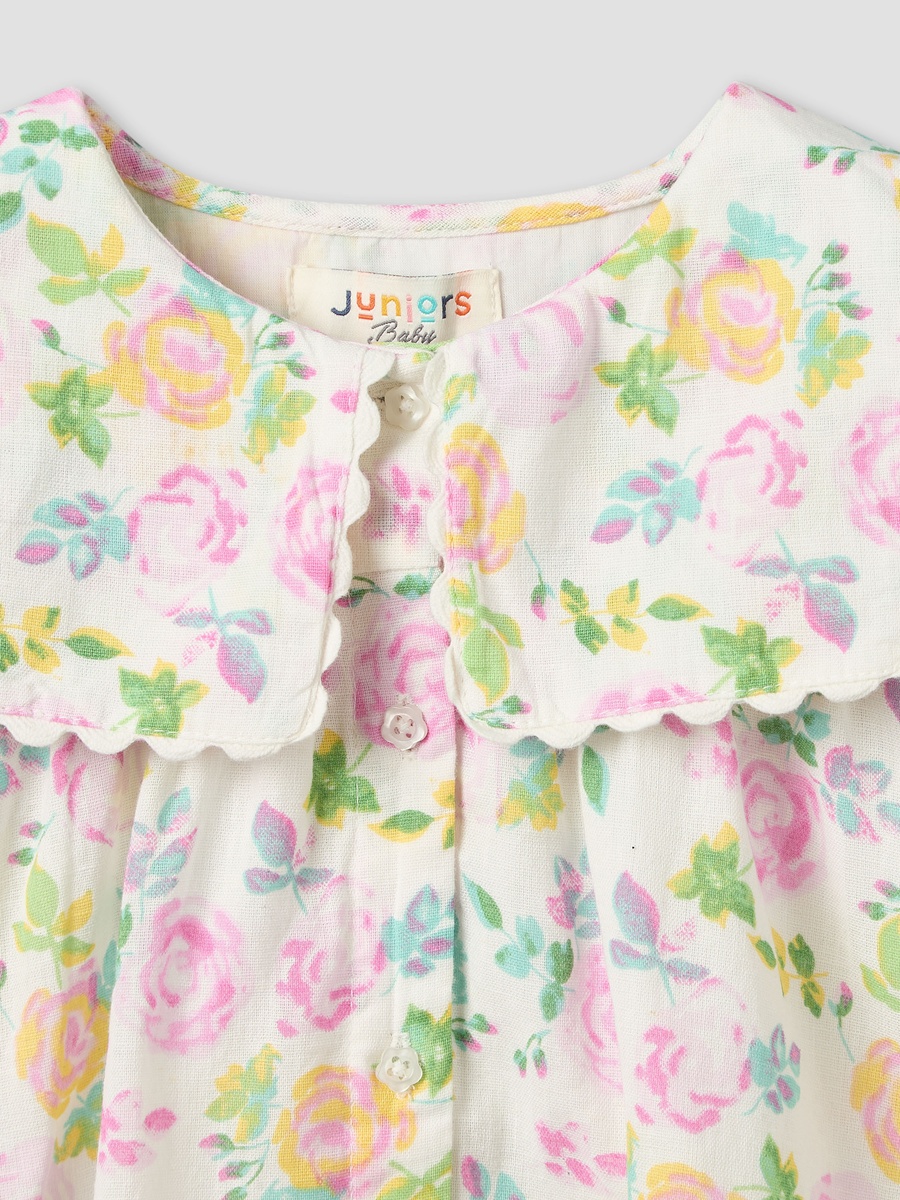 Sailor Collar Short Sleeves Knee Length Dress with Floral Print
