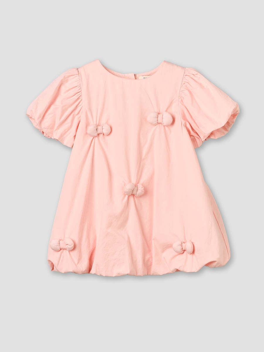 Round Neck Short Sleeves Knee Length A-Line Dress with Bow Detail
