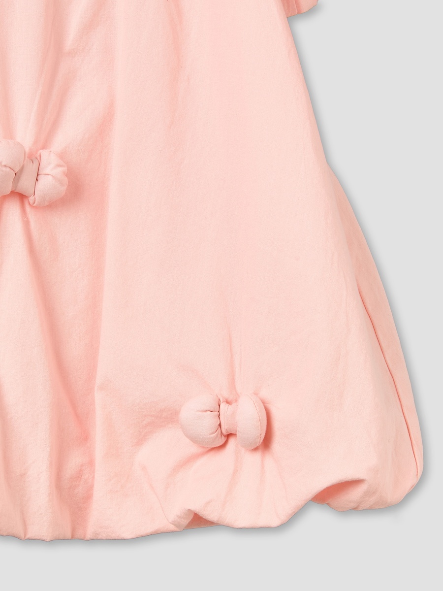 Round Neck Short Sleeves Knee Length A-Line Dress with Bow Detail