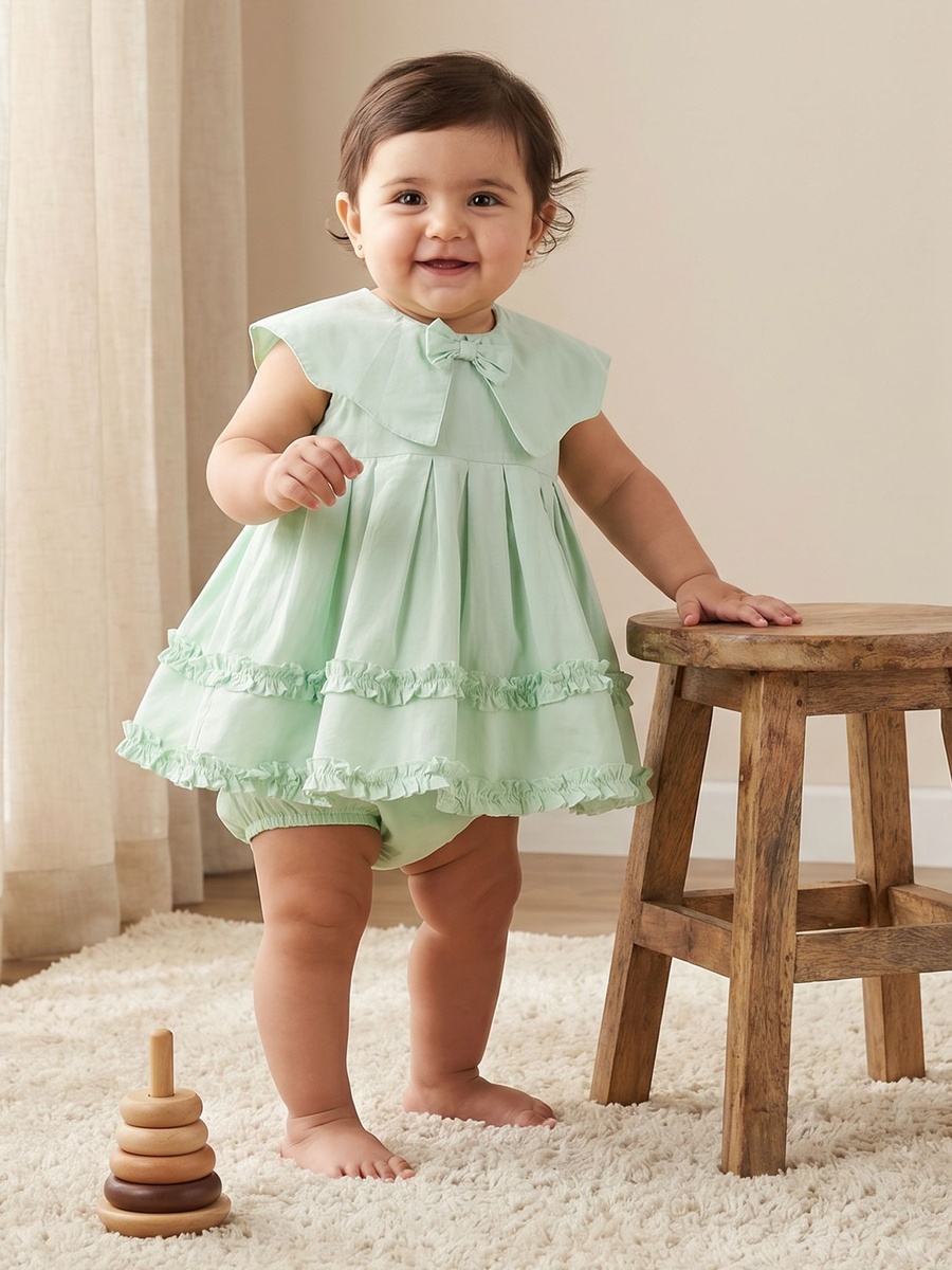 Collared Sleeveless Knee Length Dress with Bloomers