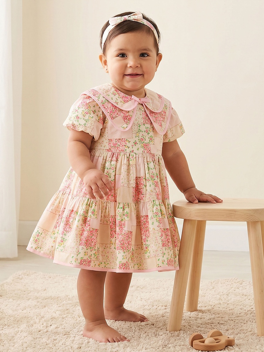 Round Neck Short Sleeves Knee Length A-Line Dress with Headband