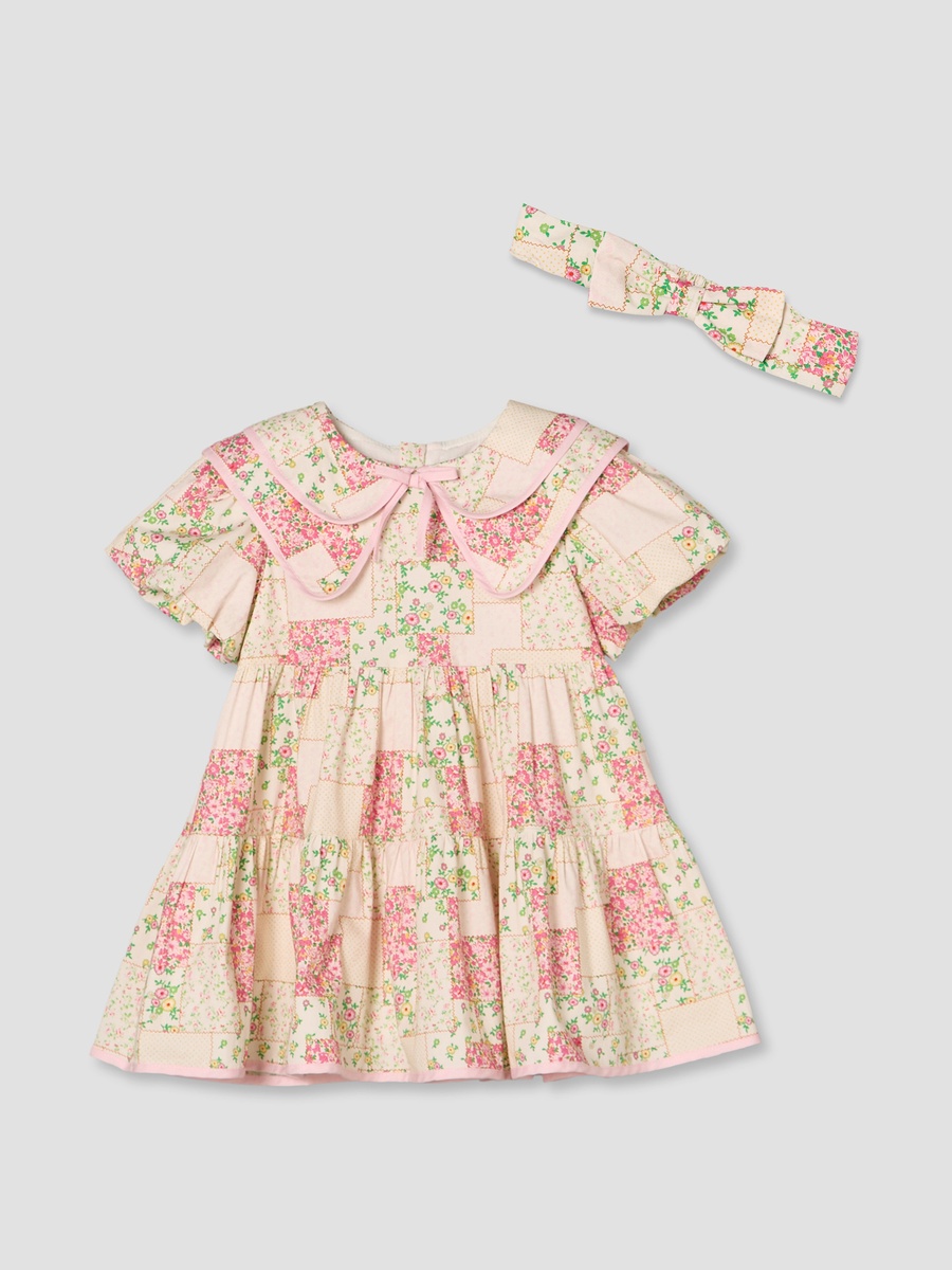 Round Neck Short Sleeves Knee Length A-Line Dress with Headband
