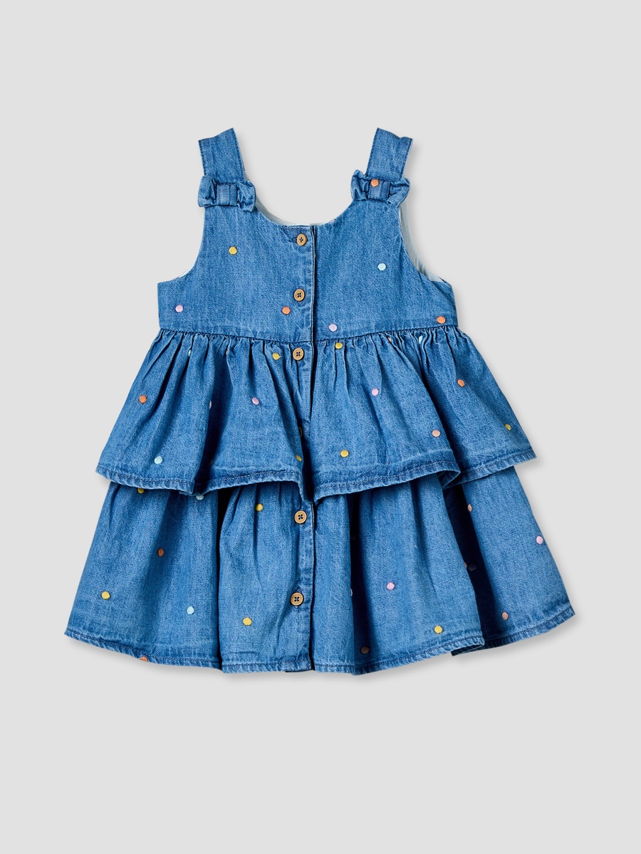 Round Neck Sleeveless Knee Length Denim Dress with Headband