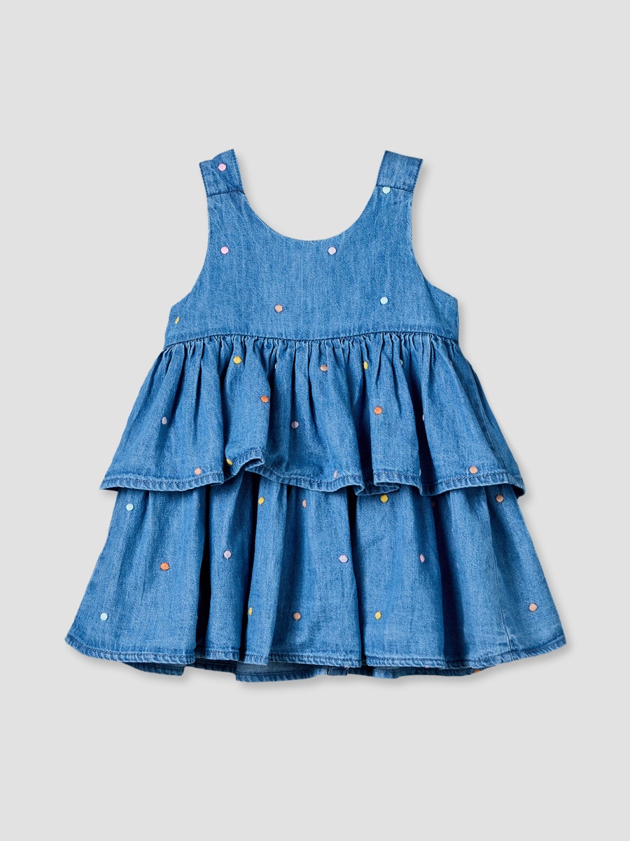 Round Neck Sleeveless Knee Length Denim Dress with Headband