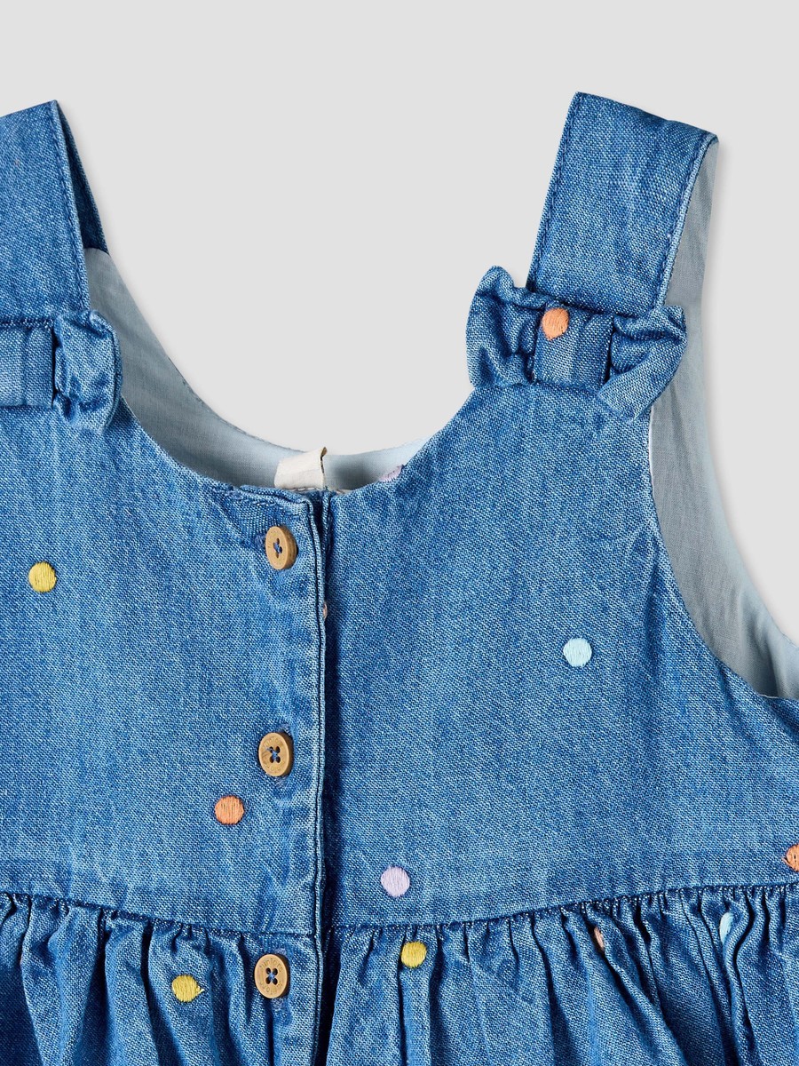 Round Neck Sleeveless Knee Length Denim Dress with Headband