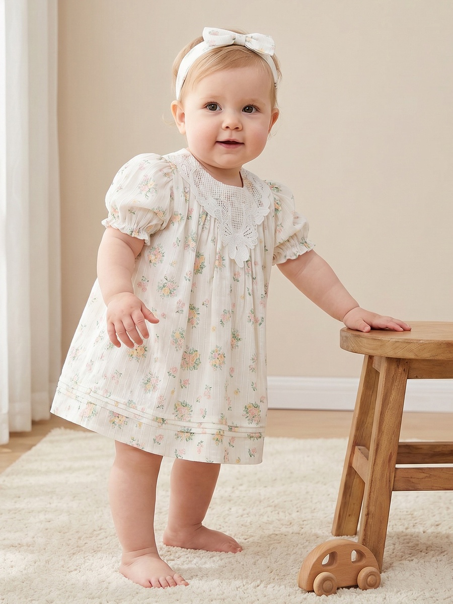 Round Neck Short Sleeves Knee Length A-Line Dress with Headband