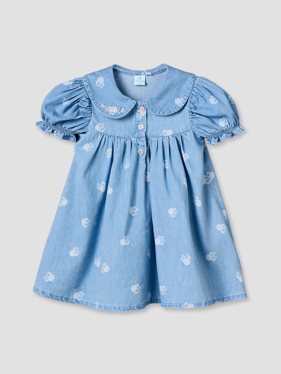 Peter Pan Collar Short Sleeves Knee Length Dress with Minnie Mouse Print