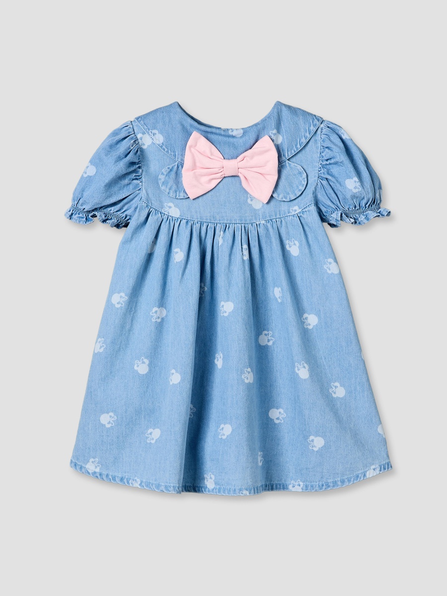 Peter Pan Collar Short Sleeves Knee Length Dress with Minnie Mouse Print