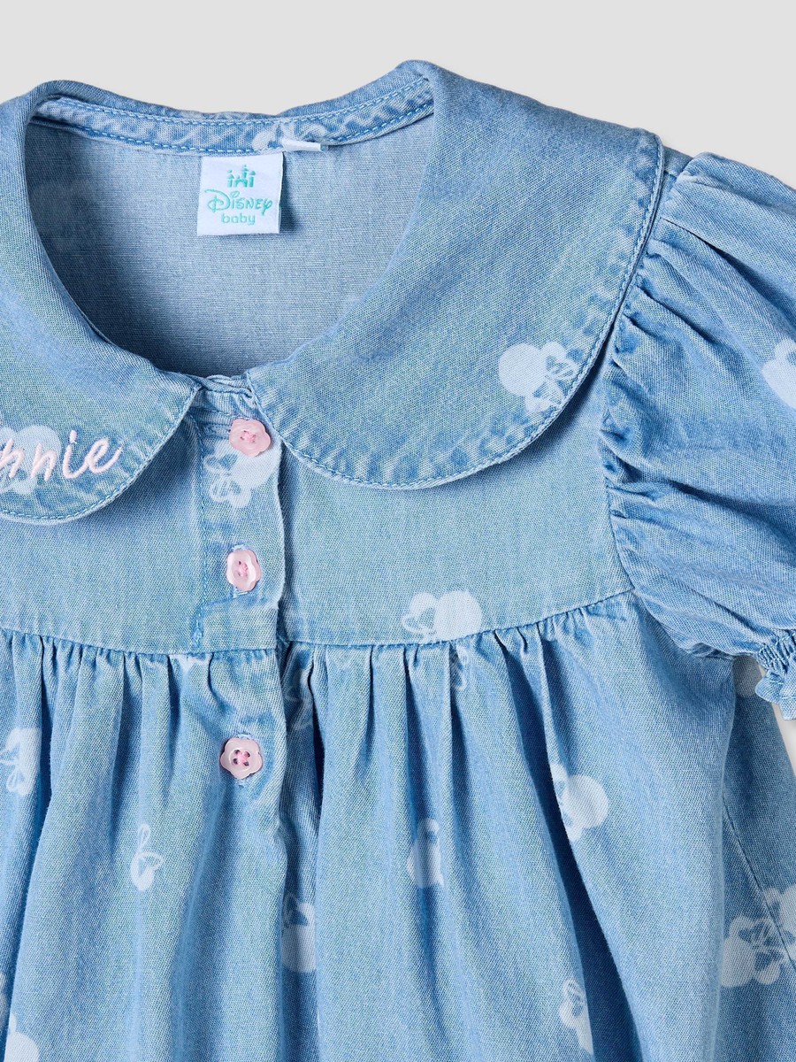 Peter Pan Collar Short Sleeves Knee Length Dress with Minnie Mouse Print