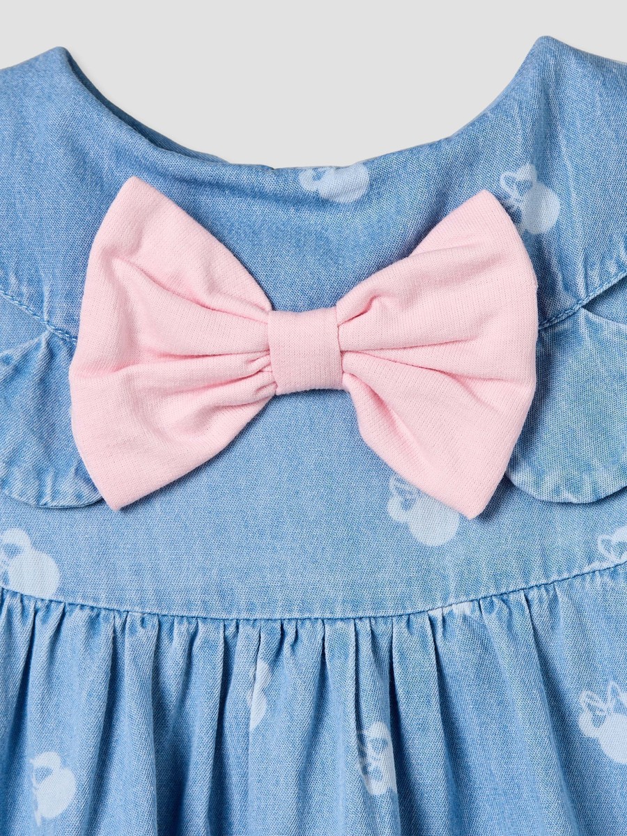 Peter Pan Collar Short Sleeves Knee Length Dress with Minnie Mouse Print