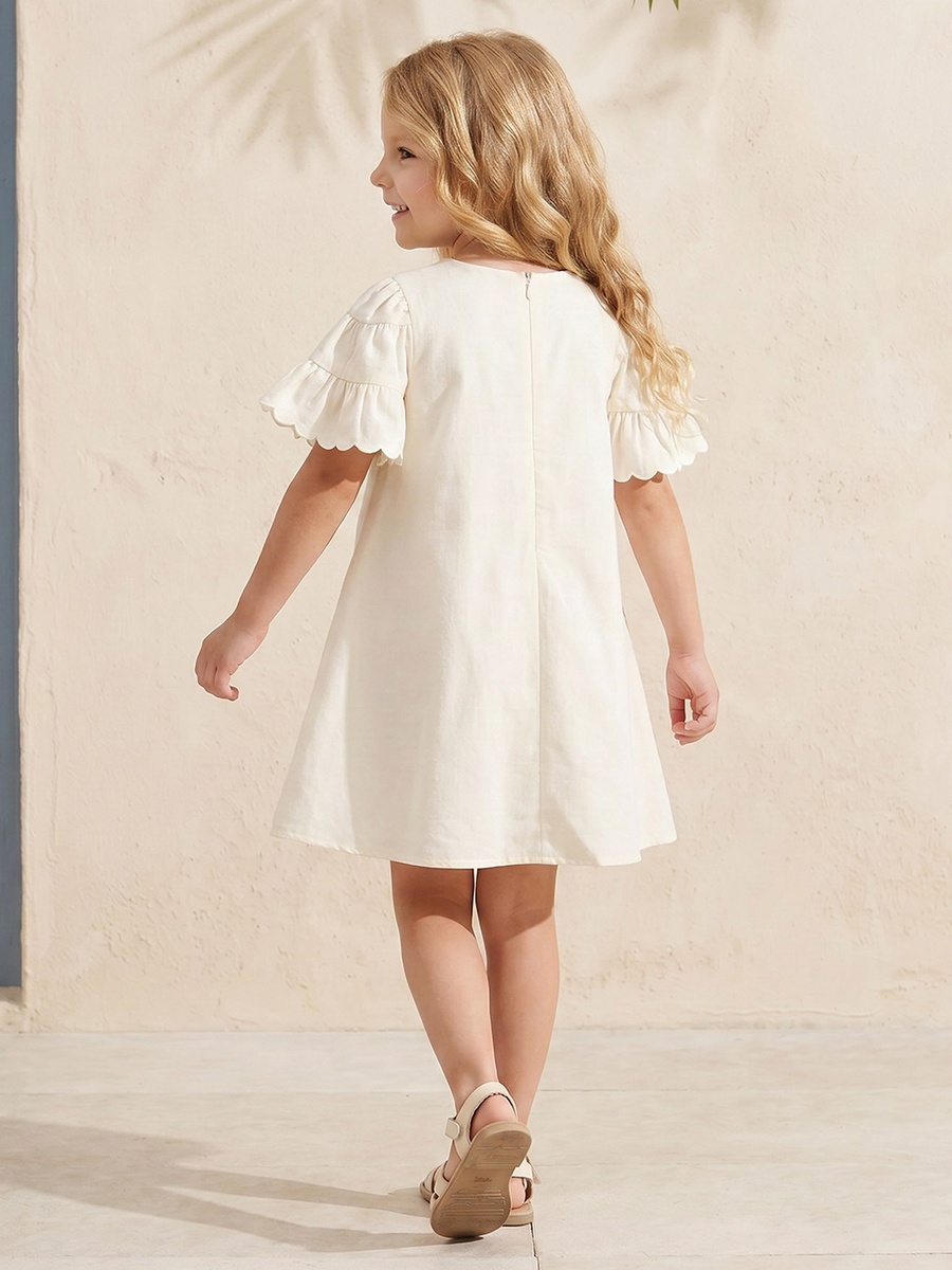 Round Neck Short Sleeves Knee Length A-Line Dress with Butterfly Applique
