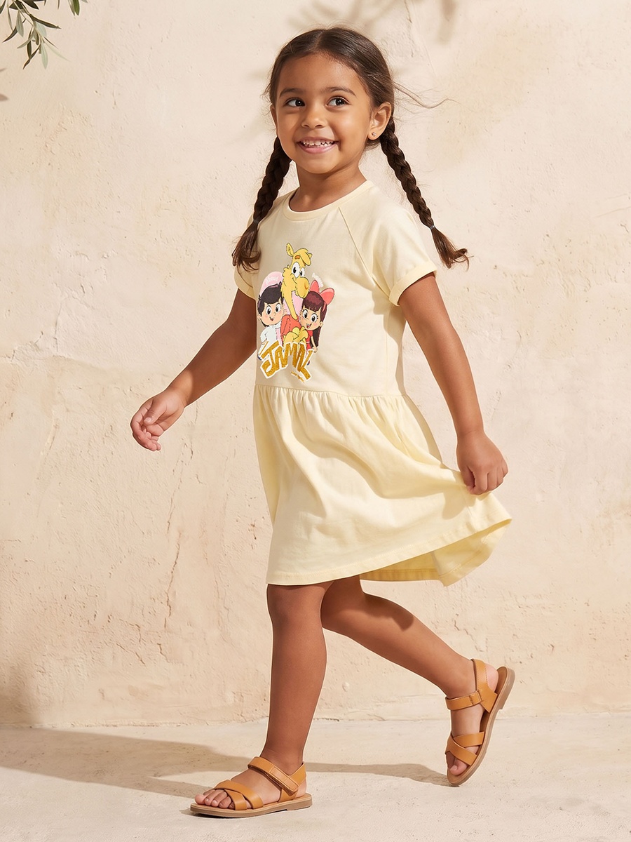 Round Neck Short Sleeves Knee Length A-Line Dress with Jamal the Camel Print