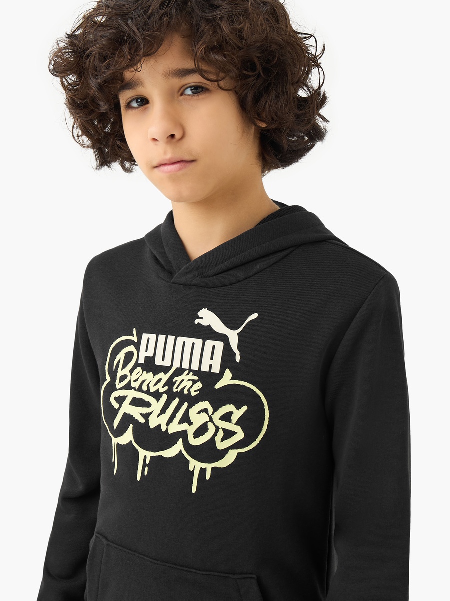 Boys Cotton Hooded Sweatshirt with Slogan Print and Long Sleeves