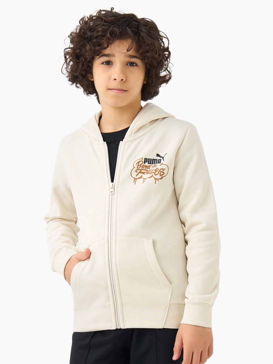 Boys Cotton Hooded Neck Sweatshirt with Zip Closure and Long Sleeves