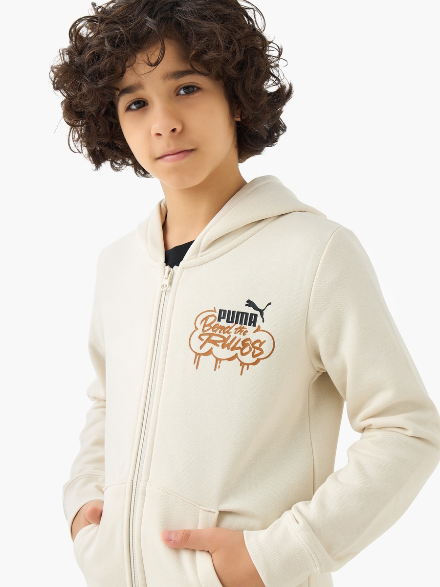 Boys Cotton Hooded Neck Sweatshirt with Zip Closure and Long Sleeves
