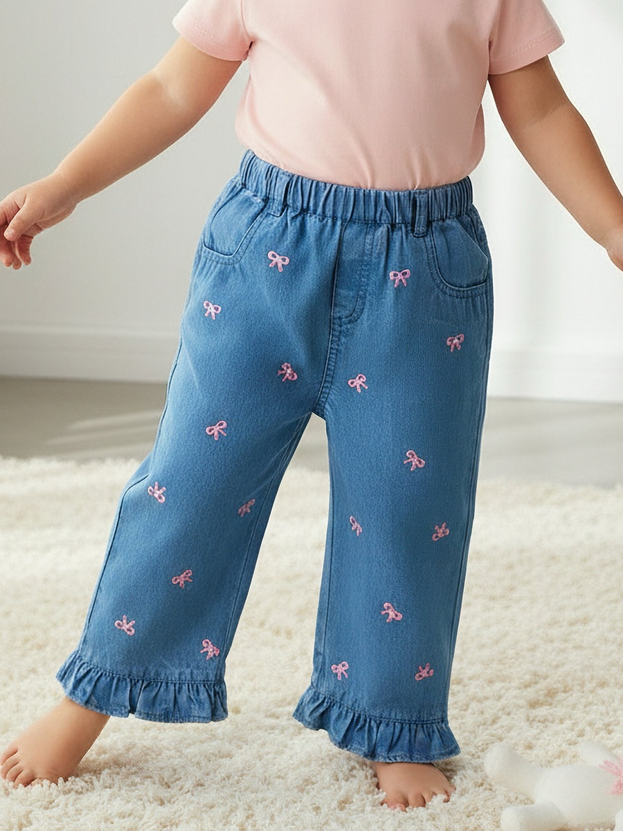 Jeans with Bow Embroidery