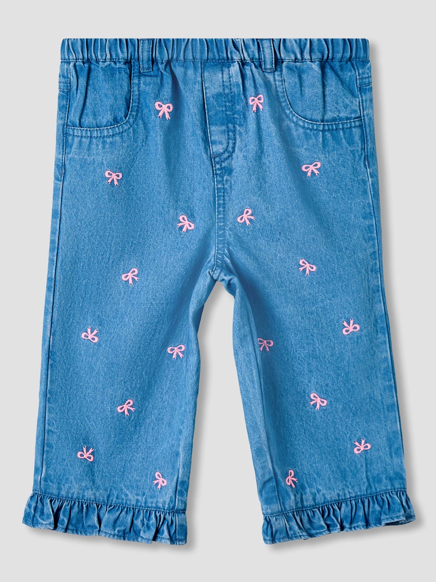 Jeans with Bow Embroidery