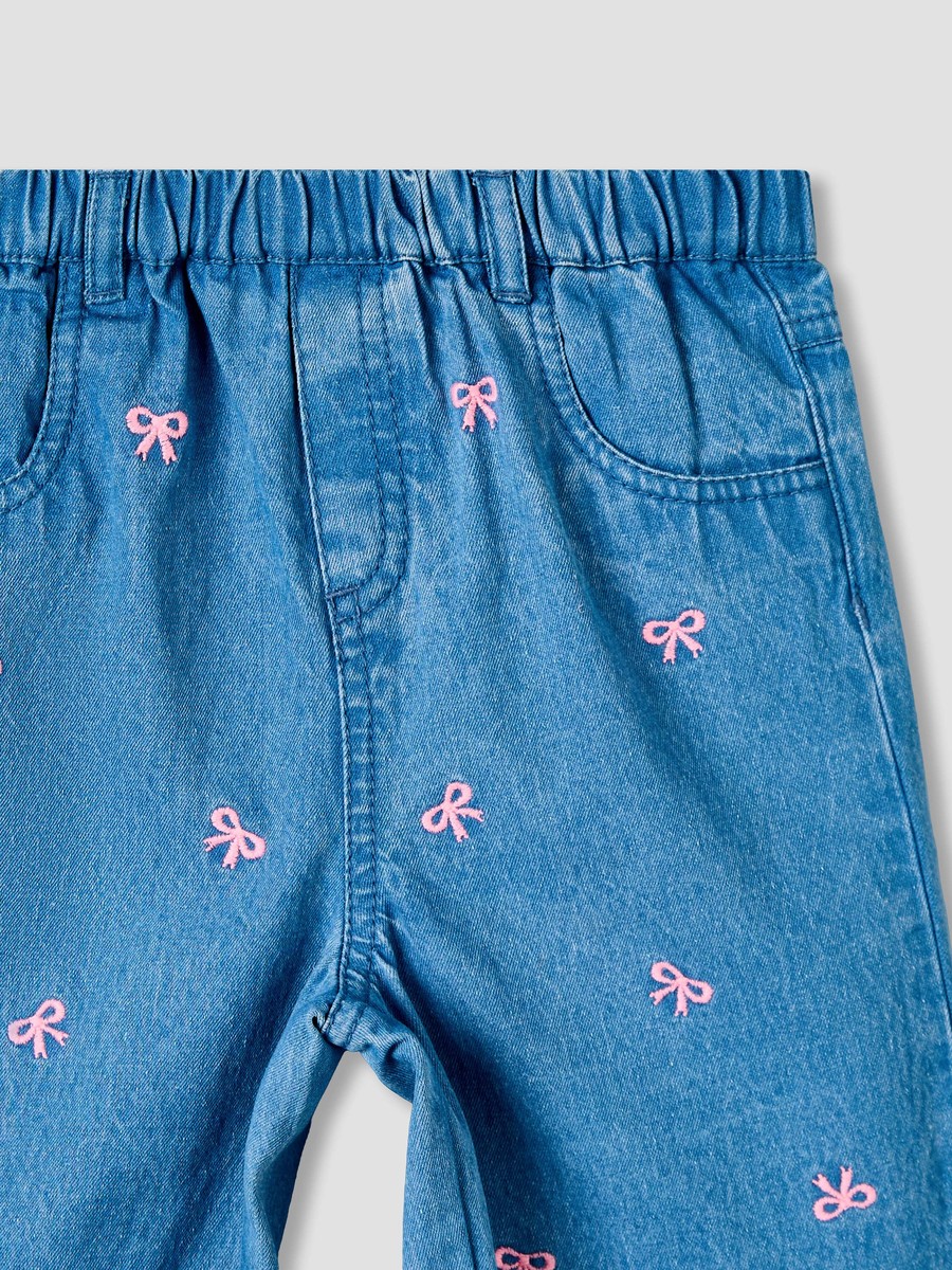 Jeans with Bow Embroidery