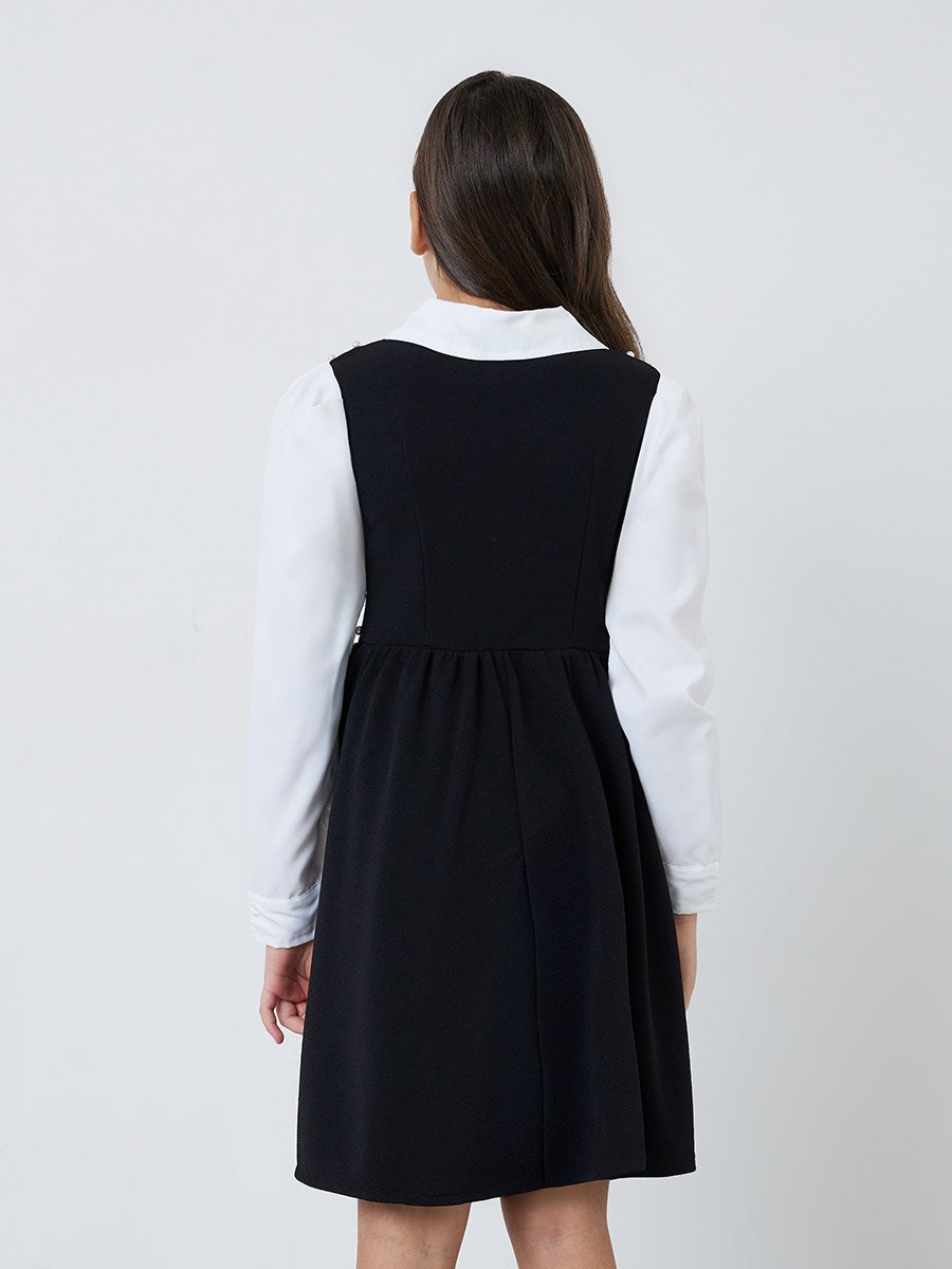 Teen Girls Solid Shirt and Embellished Pinafore Set