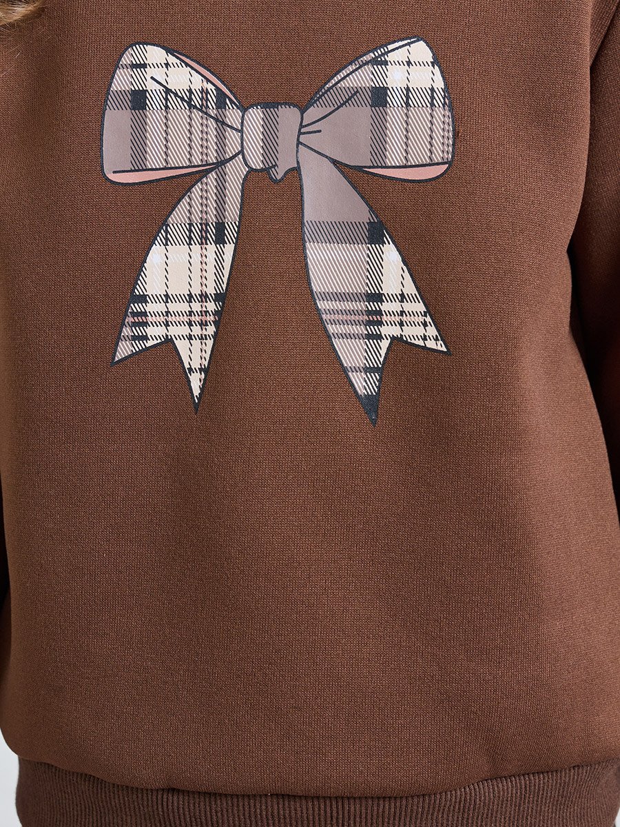 Girls Brown Plaid Skirt and Sweatshirt Set