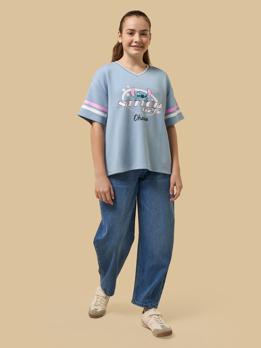 Stitch Print Oversized Cotton T-Shirt