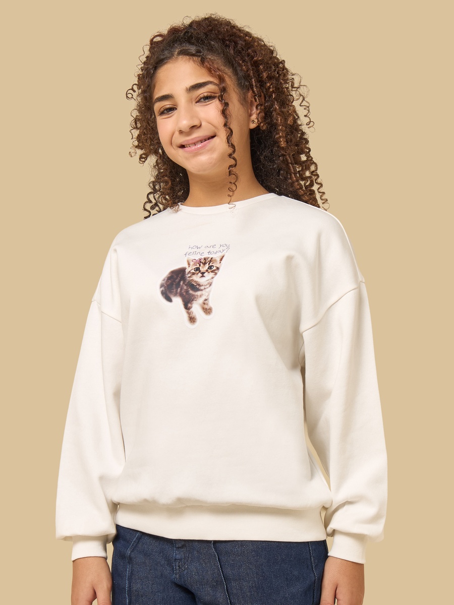 Cat Print Oversized Sweatshirt