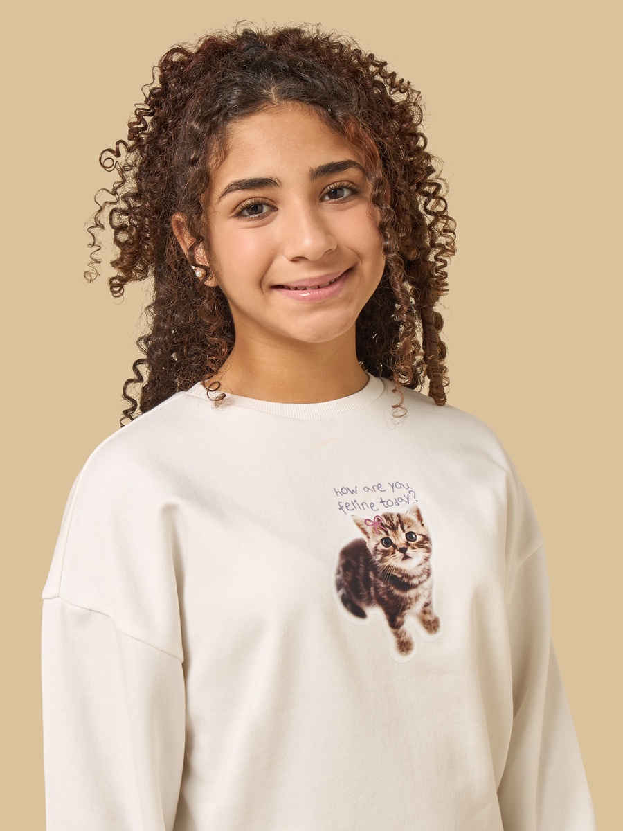 Cat Print Oversized Sweatshirt