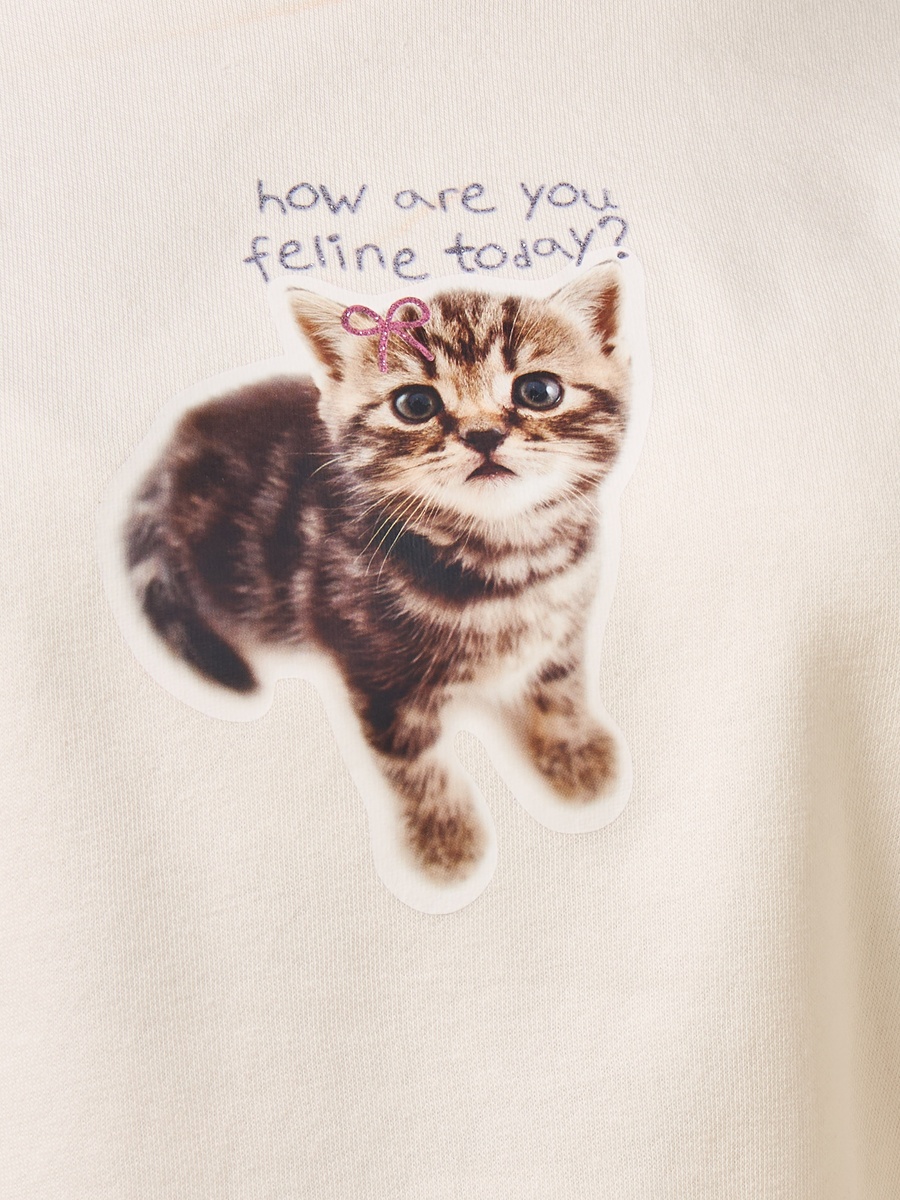 Cat Print Oversized Sweatshirt