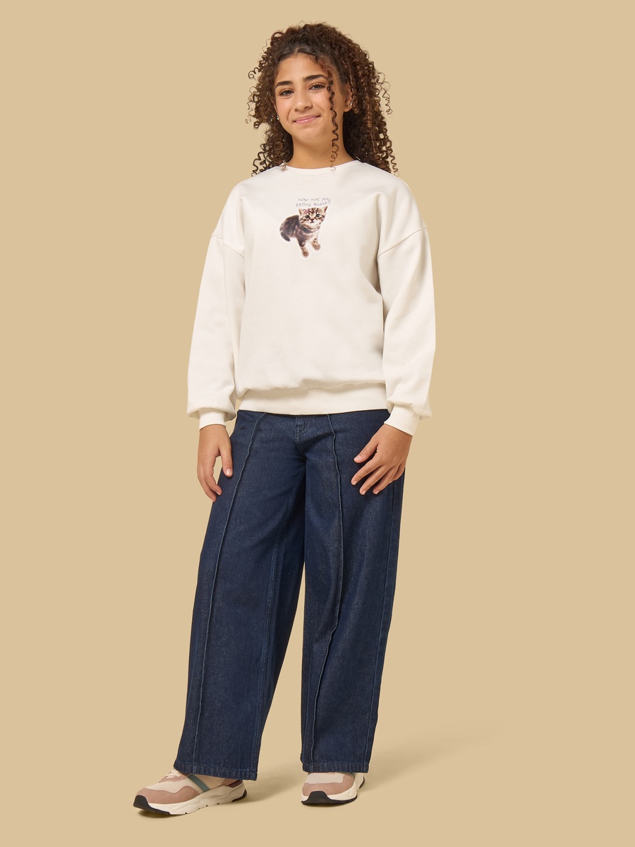 Cat Print Oversized Sweatshirt