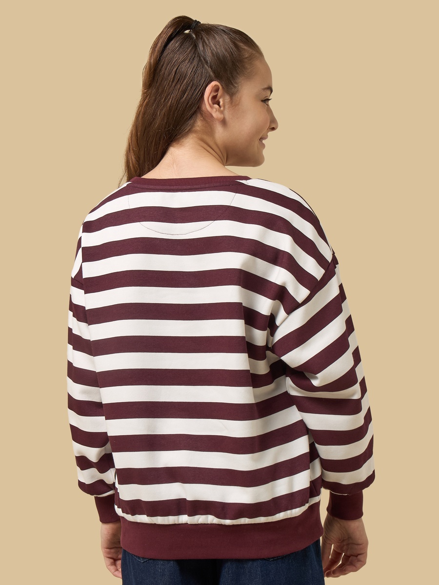 Striped Teddy Print Oversized Sweatshirt