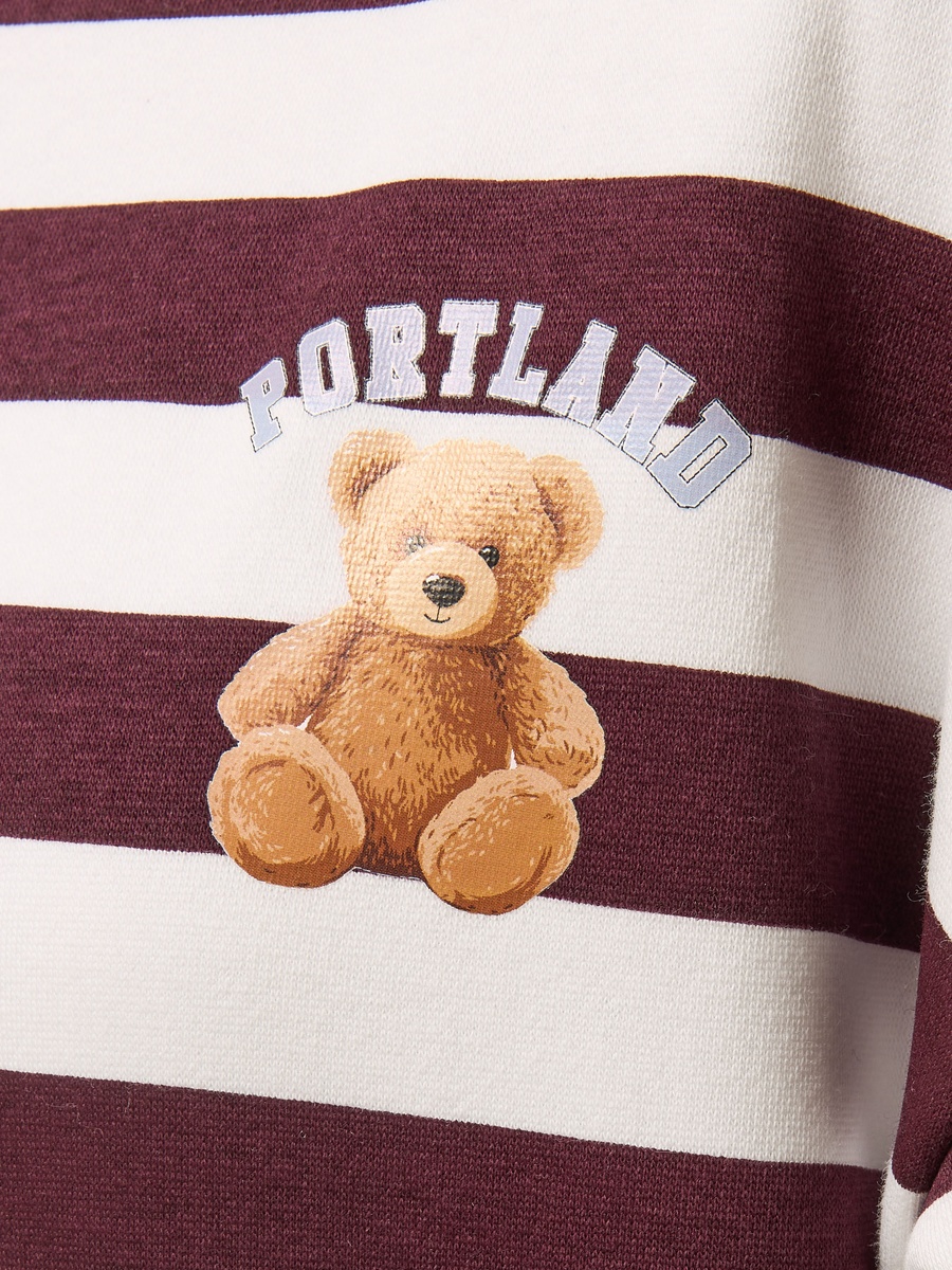 Striped Teddy Print Oversized Sweatshirt
