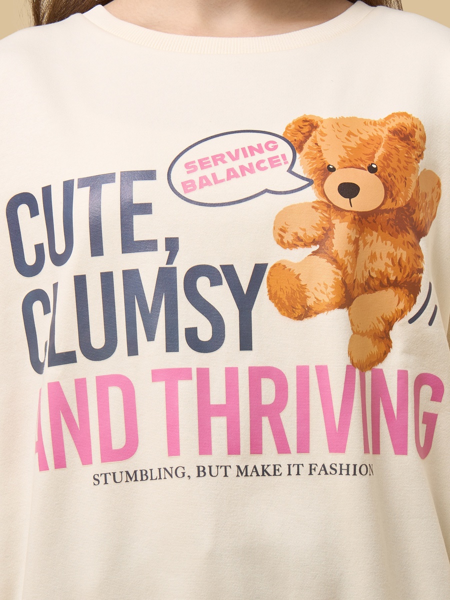 Teddy Bear Print Cotton Oversized Sweatshirt