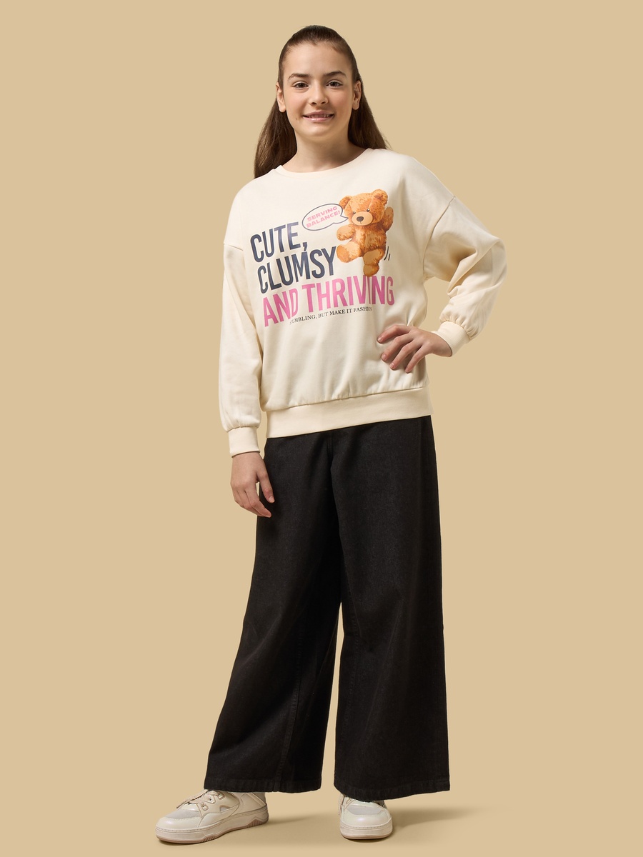 Teddy Bear Print Cotton Oversized Sweatshirt