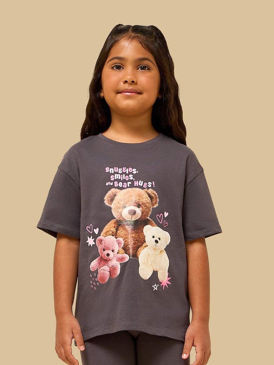 Teddy Bear Print Boxy Cotton T-Shirt