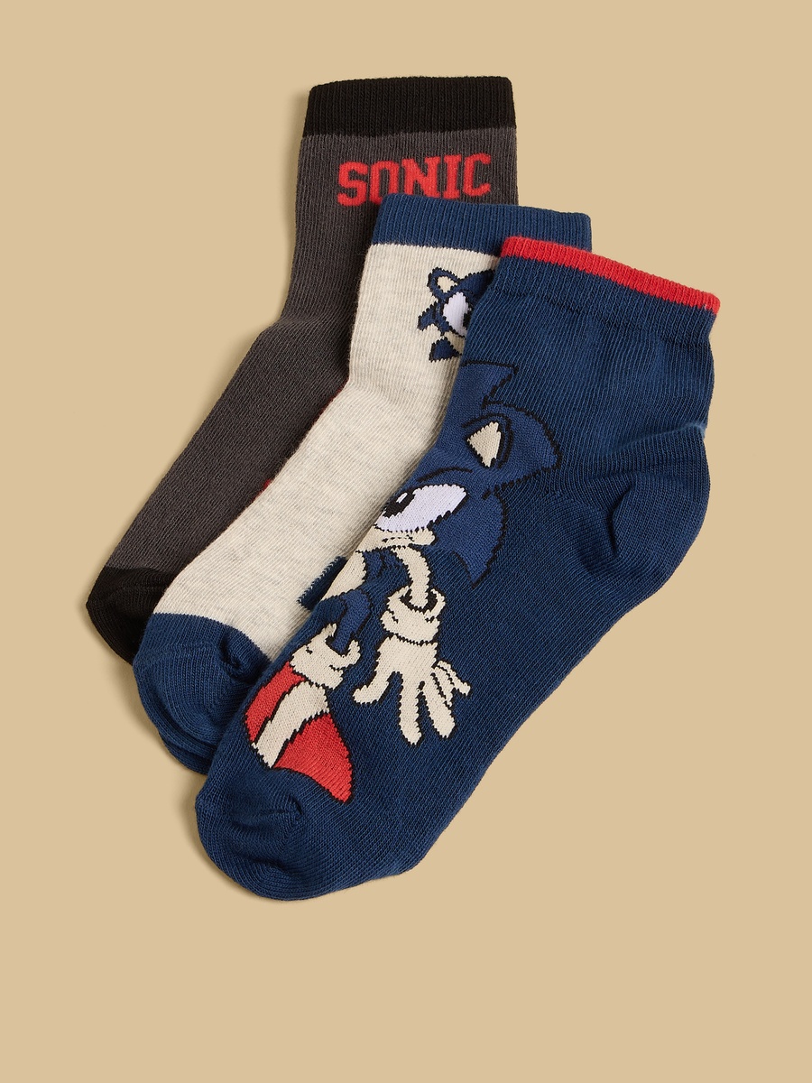 Pack of 3 - Sonic the Hedgehog Print Ankle Length Socks