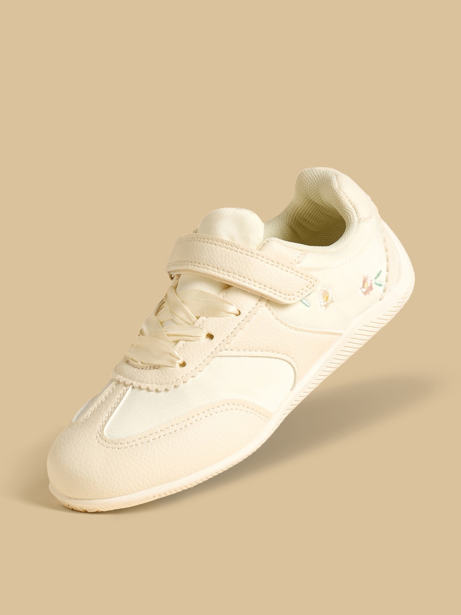 Floral Embroidered Sports Shoes with Hook and Loop Closure